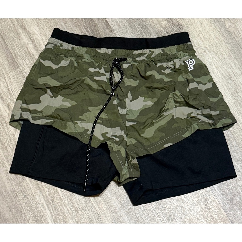 Victoria Secret PINK Ultimate 2-in-1 Camo Training Shorts Small Green Black